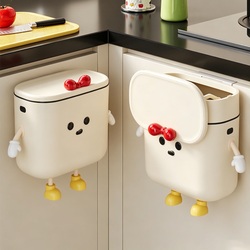 Shuhe Wall-Mounted Trash Can for Home Kitchen Use, Cute, No Need to Bend Over, with Lid, for Bathroom, Toilet, and Toilet Paper Basket