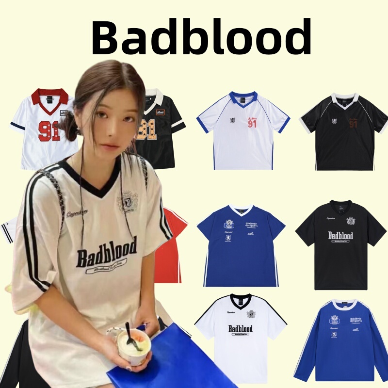 【Authentic】Badblood American-Style Jersey T-Shirt, Same Style as Jin Yilin, Short-Sleeved Embroidered Loose Summer Long-Sleeved Top