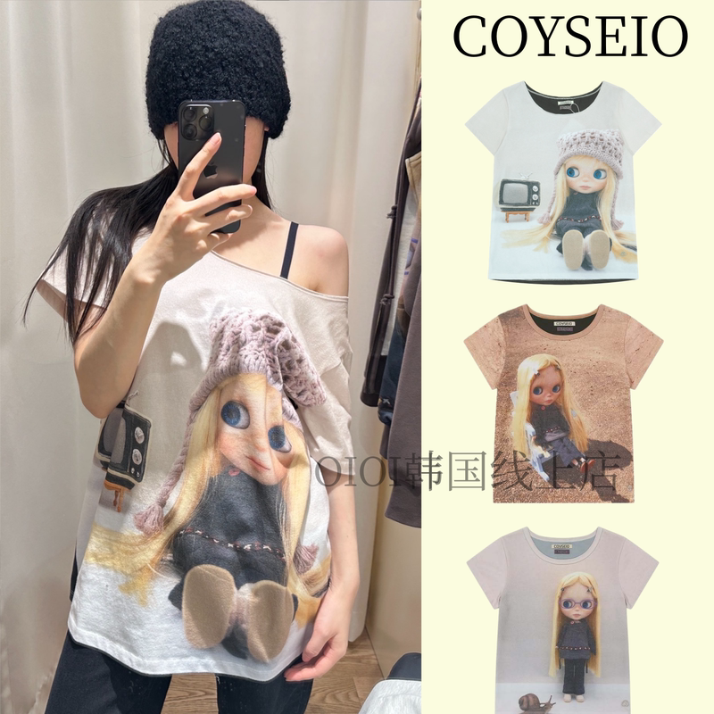 [Official Authentic Product] Korean Coyseio X Xiaobu Collaboration One-Shoulder Loose T-Shirt Short Sleeve 2026 Spring/Summer New Collection