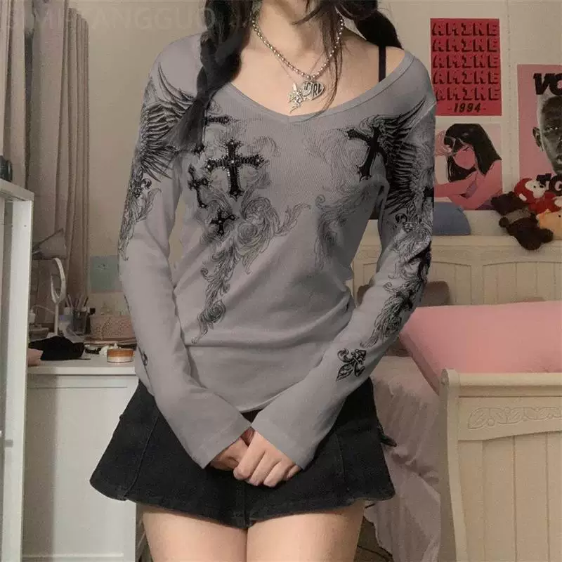 Лонгслив женский Y2K, футболка с принтом fairycore grunge, размеры S–XL