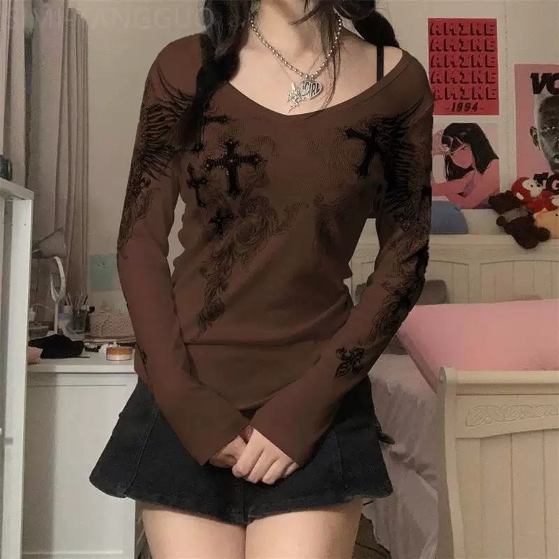 Лонгслив женский Y2K, футболка с принтом fairycore grunge, размеры S–XL
