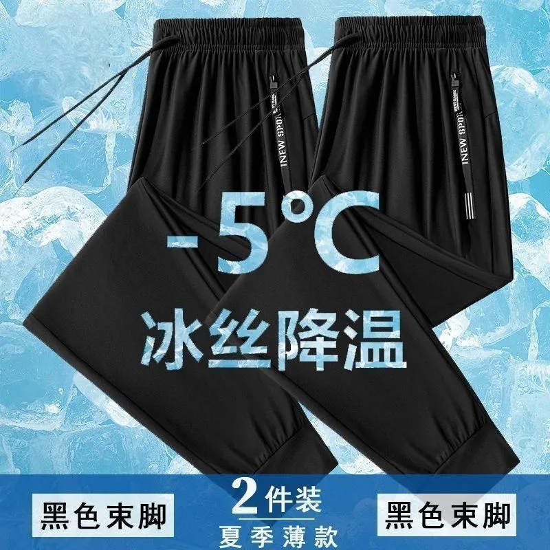 Breathable Quick-Drying Straight-Leg Pants, Summer Thin Sports Pants with Zipper Pockets, Jogger Pants for Women, Plus Size Versatile Ice Silk Pants