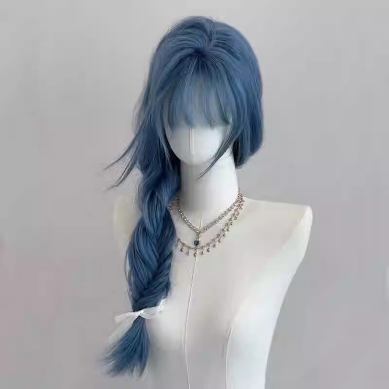 【Free Blue】Blue Wig for Women, Long Hair with Bangs, Highlighted Blue, Cosplay Long Straight Hair, Full Head Wig, Full Wig Set