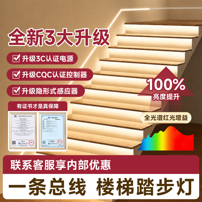 Internet-Famous Stair Step Lights, Smart Sensor Step Lights, Villa Indoor Wiring-Free Step Lights with Bus-Type Light Strips Internet-Famous Stair Step Lights, Smart Sensor Step Lights, Villa Indoor Wiring-Free Step Lights with Bus-Type Light Strips