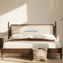 North American black walnut solid wood rattan bed simple Nordic white oak 1 8 meter double bed in the main and secondary bedrooms