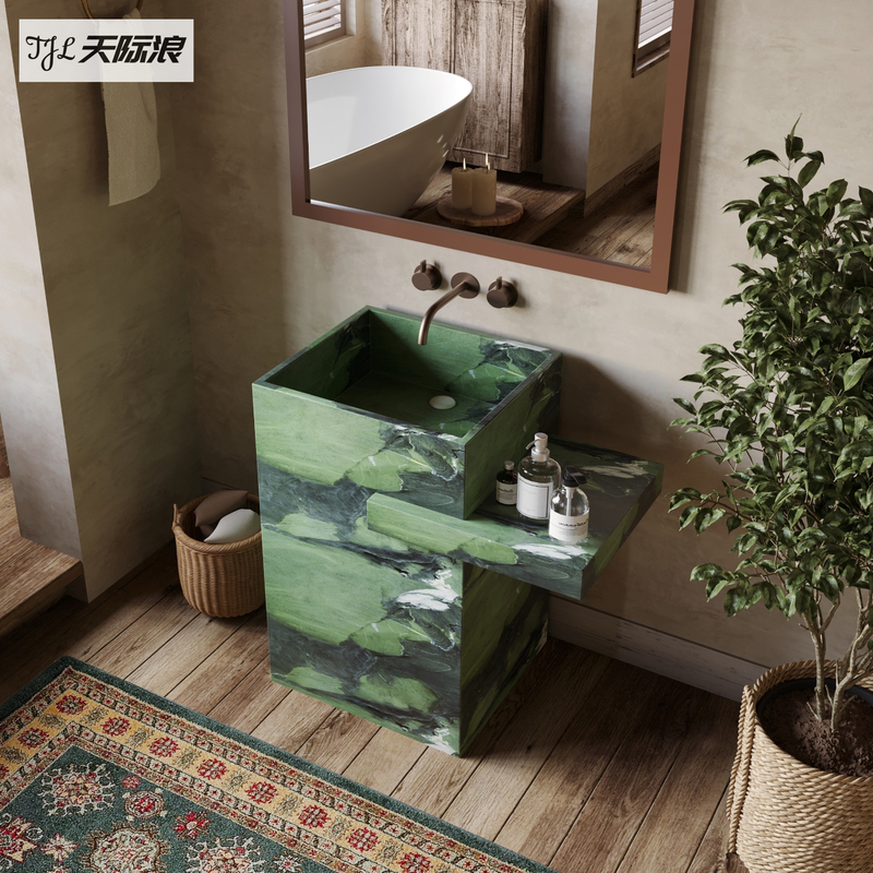 Bauhaus Avocado-Colored Floor-Standing Integrated Pedestal Basin with Rock Slab Washbasin, Hotel Washbasin, Freestanding Washstand Bauhaus Avocado-Colored Floor-Standing Integrated Pedestal Basin with Rock Slab Washbasin, Hotel Washbasin, Freestanding Washstand