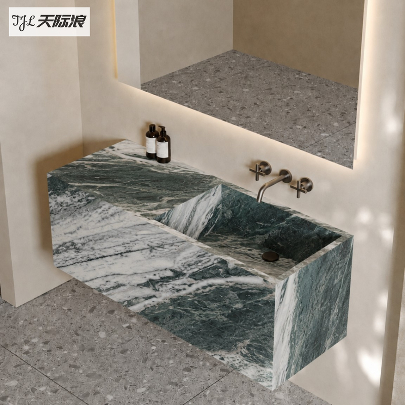 Glacier Green Luxury Stone Seamless Integrated Basin Washbasin Hotel Guesthouse Bathroom Vanity Bathroom Cabinet