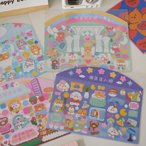 Ins Wind Korea Cute Cartoon Small Bear Building with Scenery Decoration Stickers for Hand Tent Material DIY Small Collage