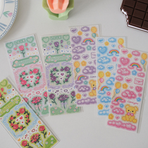 Cute Retro Little Bear Clouds Rose Pixel Stickers Sparkling Laser Hand Ledger Chase Stars Little Caro Card Stickers Decorate