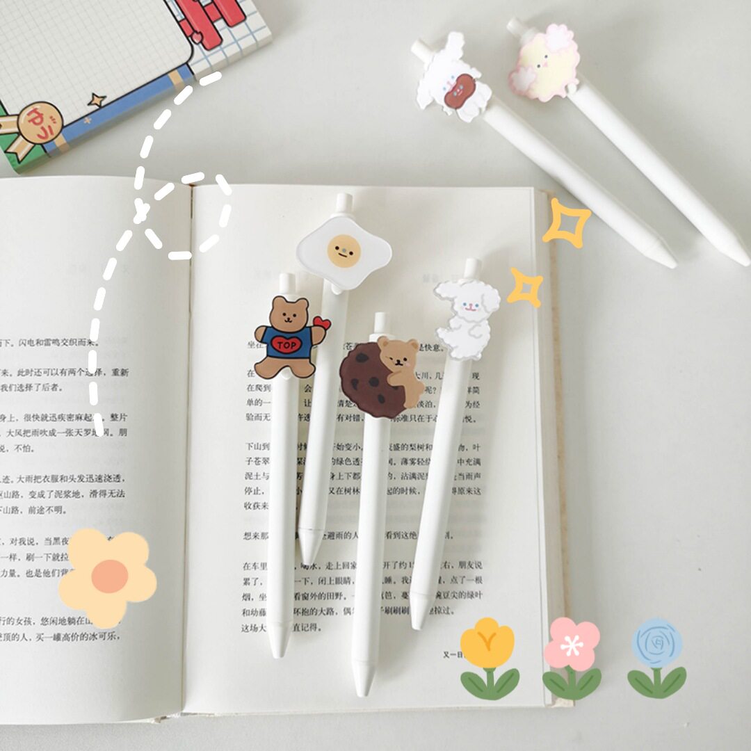 Korea ins wind cute cartoon gel pen girl heart press signature pen 0 5mm black water-based pen student stationery