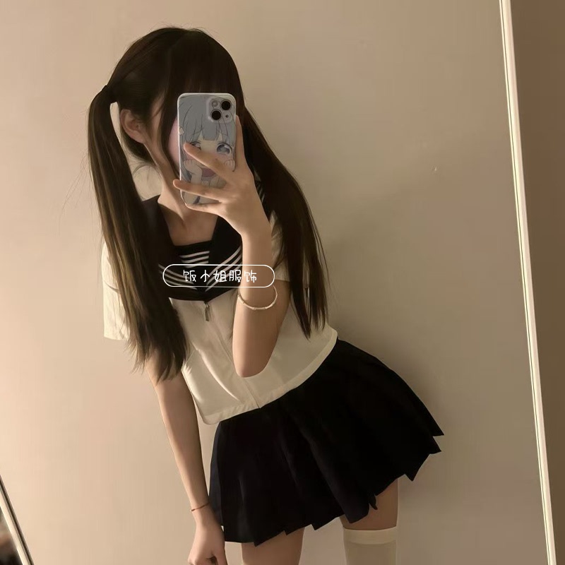 Japanese Authentic Jk Uniform School Style White Three-Piece Sailor Suit Short-Sleeved Basic Pleated Skirt Soft Girl Style Outfit for Women