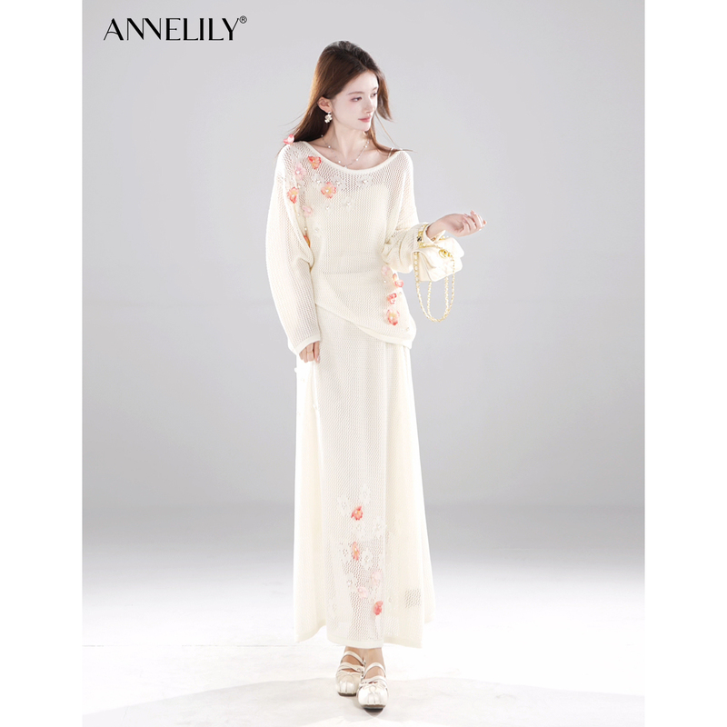 Annelily Angel Qi【Flower Sequence】New Autumn Collection, Fashionable, Elegant, Light Luxury, Sweet Knit Sweater for Women
