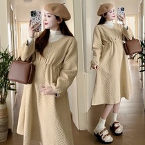 Autumn and winter coats loose diamond-shaped cotton clothes fashionable Internet celebrity maternity clothes loose cotton clothes maternity mid-length dresses