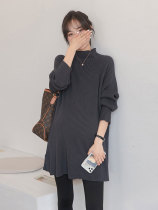 Maternity sweater for women in autumn and winter Korean style pullover loose half turtleneck maternity knitted bottoming shirt mid-length top