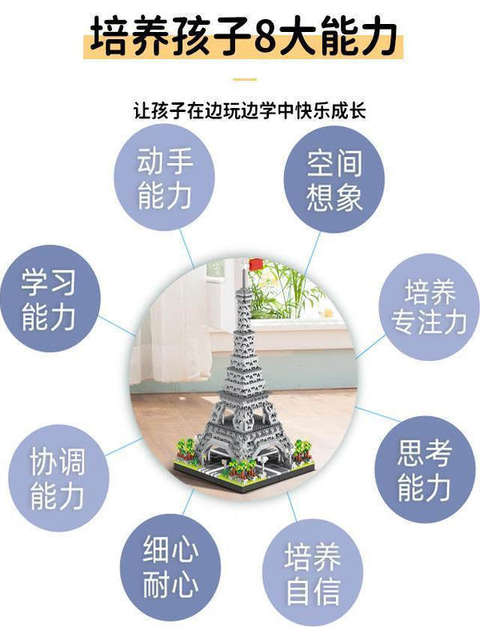 Suitable for Stress-Relief High-Difficulty Building Blocks, Paris Eiffel Tower Architectural Model Series, Adult High-Difficulty Building Blocks for Boys