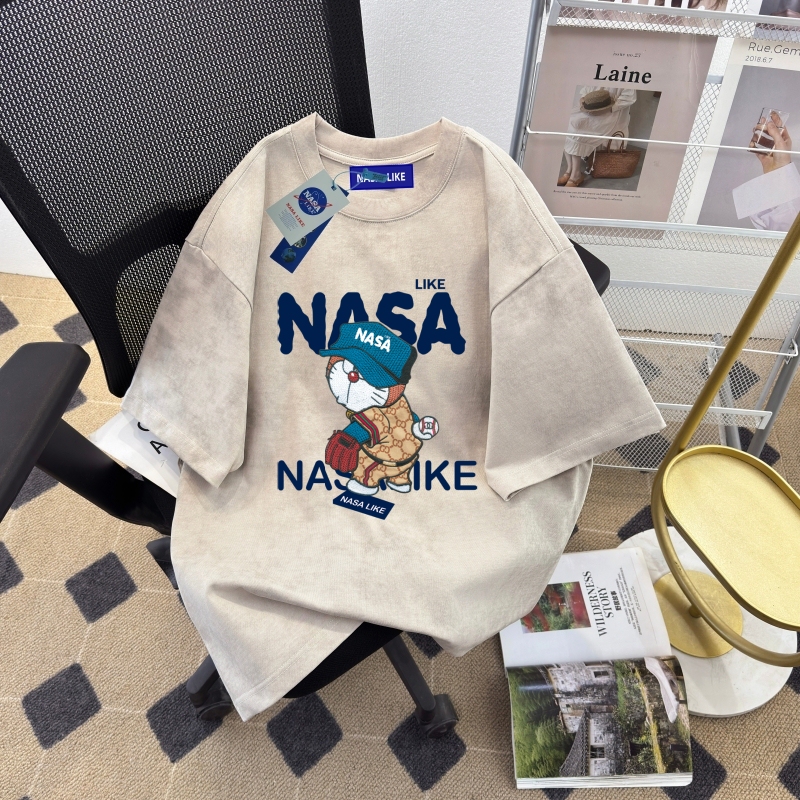 Nasa Co-Branded Retro Pure Cotton Summer Loose Oversized Trendy Brand Couple Chic T-Shirt Unisex Hong Kong Style Short Sleeve Nasa Co-Branded Retro Pure Cotton Summer Loose Oversized Trendy Brand Couple Chic T-Shirt Unisex Hong Kong Style Short Sleeve