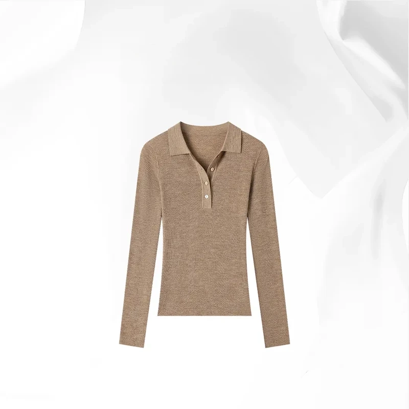 Beibei's "Warm Yarn" 100% Wool Solid Color Polo Collar Sweater Long Sleeve Knitwear Versatile Sweater for Women in Autumn Beibei's "Warm Yarn" 100% Wool Solid Color Polo Collar Sweater Long Sleeve Knitwear Versatile Sweater for Women in Autumn