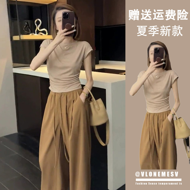Summer Outfit Set for Slightly Chubby Figures, Slimming, Light Luxury, High-End Style, Chic Top and Fashionable Wide-Leg Pants Two-Piece Set Summer Outfit Set for Slightly Chubby Figures, Slimming, Light Luxury, High-End Style, Chic Top and Fashionable Wide-Leg Pants Two-Piece Set