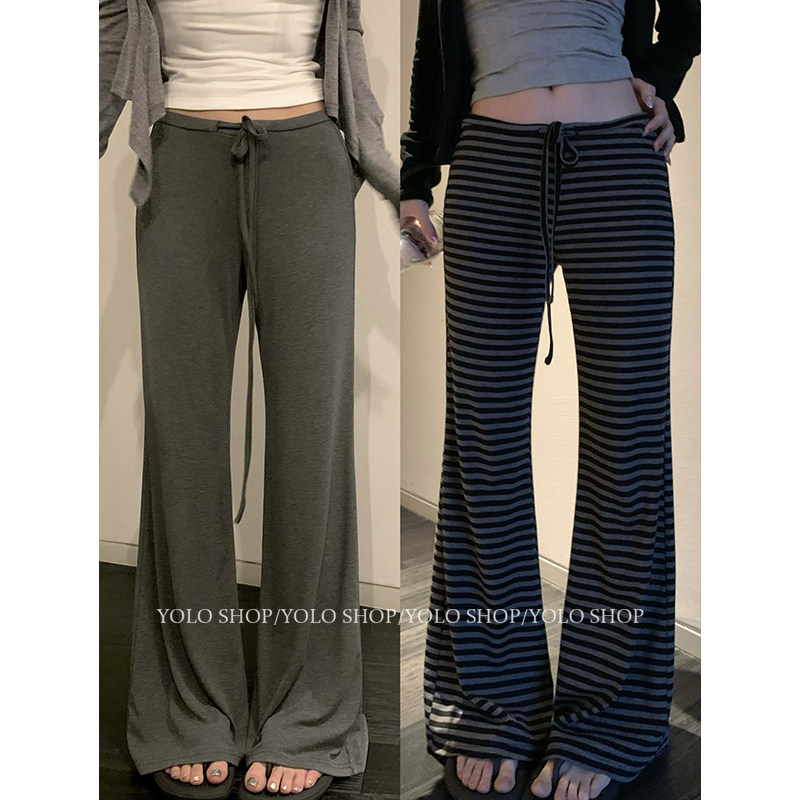 Повседневные брюки YOLO SHOP supermodel ratio 2.0 из ткани Tencel relaxation с низкой талией и шнуровкой, женские летние полосатые брюки с микро-притачкой Изображение 1
