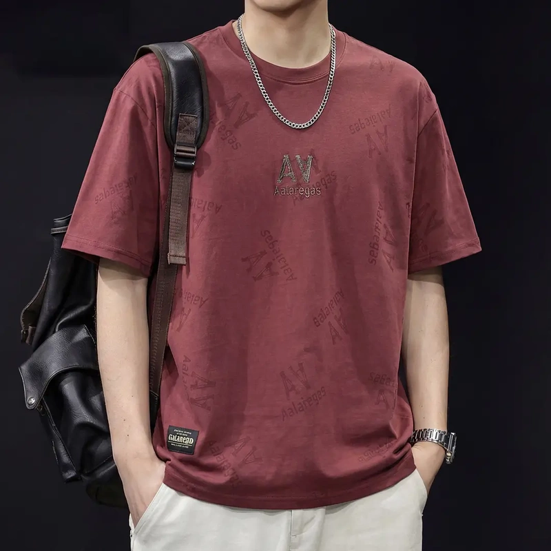 Mr.Mudi/Mr. Moody 2026 New Heavyweight Pure Cotton Short-Sleeve T-Shirt for Men with Letter Print, Loose Fit, Round Neck, Trendy