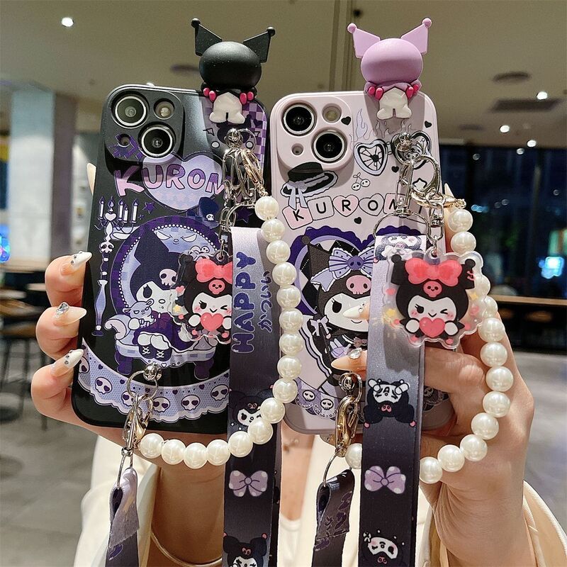 Suitable for Xiaomi 10 Phone Case, New Cartoon Cute Kuromi 10Pro Case for Girls, 10S Crossbody Strap, 10 Supreme Edition Full Protection Anti-Drop Sanrio Case with Lanyard, Neck-Hanging Soft Protective Cover