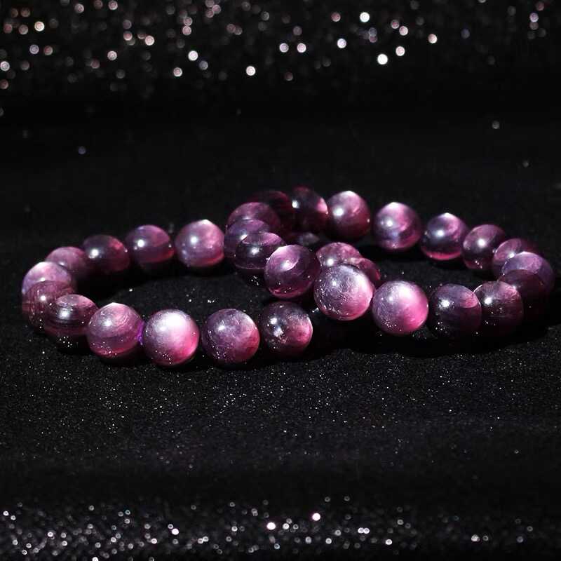 天然紫リチウム雲母ブレスレット、紫龍鱗雲母ブレスレット、雲母翡翠、強力なキャッツアイ、1点、証明書