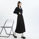 Черная летняя юбка в складку, костюм, длинная юбка, изысканный стиль, плиссированная юбка, в корейском стиле, А-силуэт, средней длины