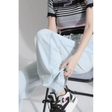 Светлые джинсы, осенние штаны, подходит для подростков, высокая талия, свободный прямой крой, оверсайз