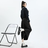 Черная летняя юбка в складку, костюм, длинная юбка, изысканный стиль, плиссированная юбка, в корейском стиле, А-силуэт, средней длины