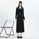 Черная летняя юбка в складку, костюм, длинная юбка, изысканный стиль, плиссированная юбка, в корейском стиле, А-силуэт, средней длины
