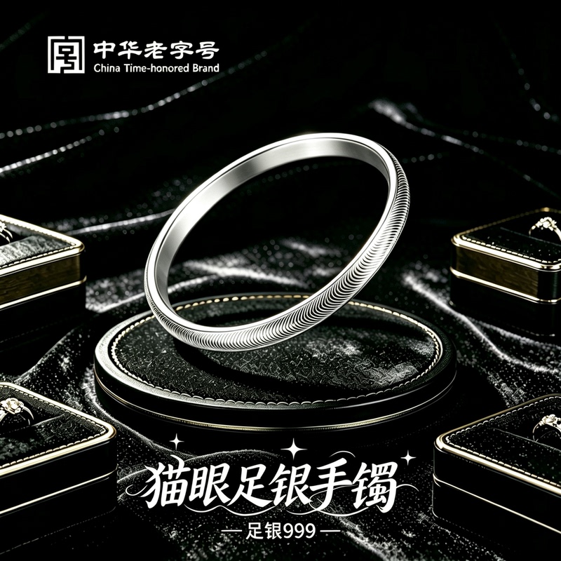 [Official Genuine Product] Cat's Eye Pure Silver S999 Bracelet for Women, Solid Sterling Silver Bracelet, Versatile, Gift for Best Friend's Birthday