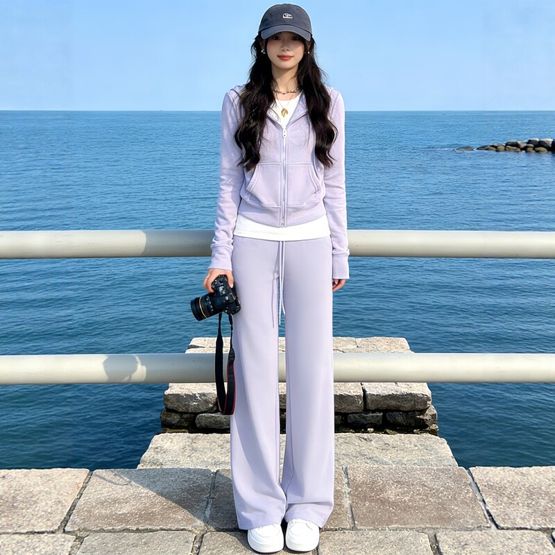 Trendy Sportswear Set for Women, Spring and Autumn, Loose-Fitting, Korean Style, Fashionable, High-End Sweatshirt, Casual Two-Piece Set, Running Trend