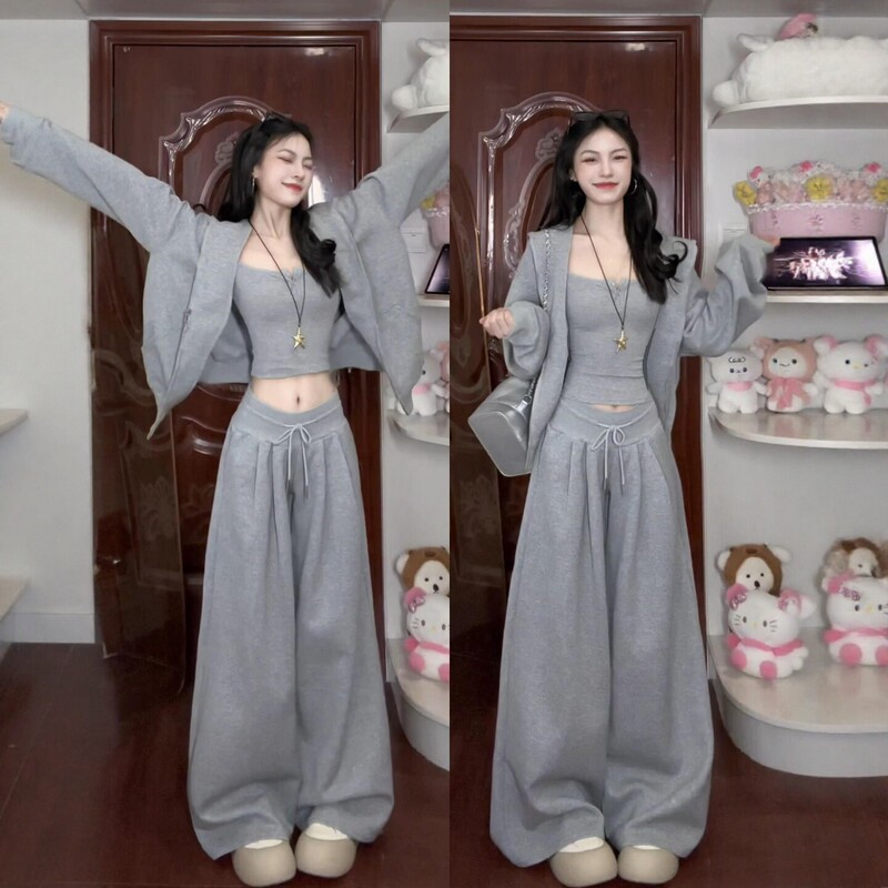 Pure Cotton High-End Sportswear Suit for Women in Autumn, Loose and Slimming, Korean Style Fashionable Sweatshirt, Casual Two-Piece Set for Running