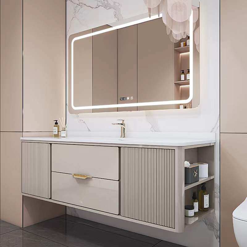 King Cream Cream Flood Rock Plate Seamless One Bathroom Cabinet Combined Toilet Handwashed Basin Cabinet Oak Wash