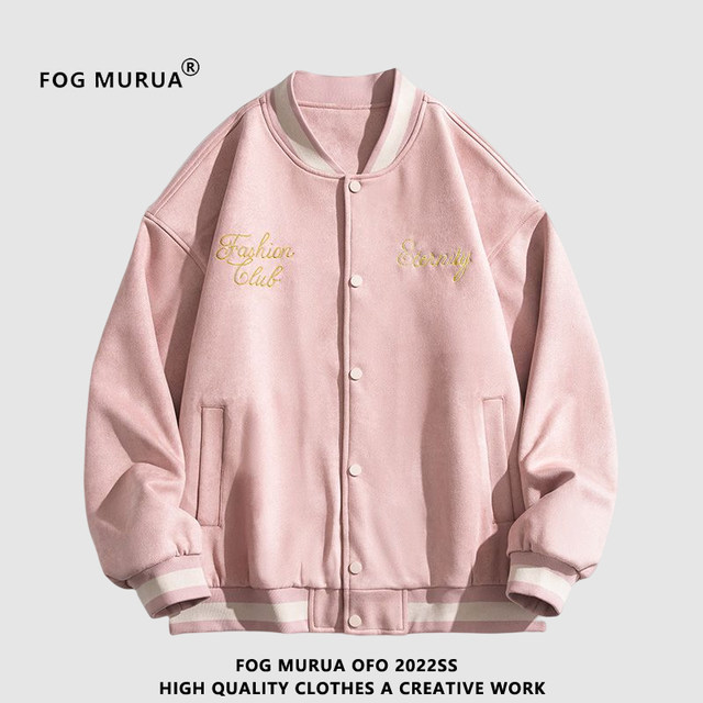 FOGMURUA spring suede baseball uniform embroidered couple baseball jersey cardigan students casual jacket trendy men and women A