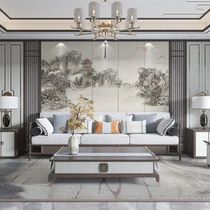 New Chinese style landscape embroidery hard bag background wall living room sofa embroidery mural tea room tea club hard bag decorative wall