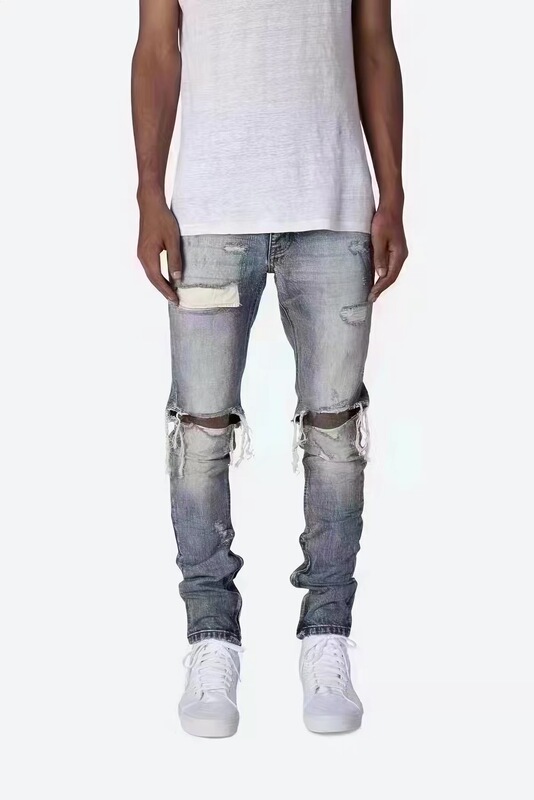 【In Stock】Mnml M1 Ripped Jeans with Inner Zipper in Black and Blue, Slim Fit High Street Style
