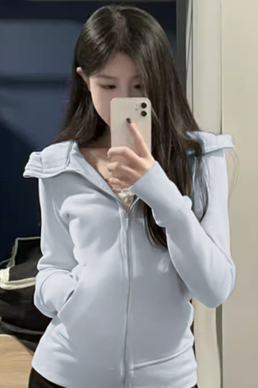 Baby Blue Sweatshirt Jacket for Women, Spring and Autumn Sports Slim-Fit Yoga Outfit Set, New Early Autumn Hooded Autumn Wear