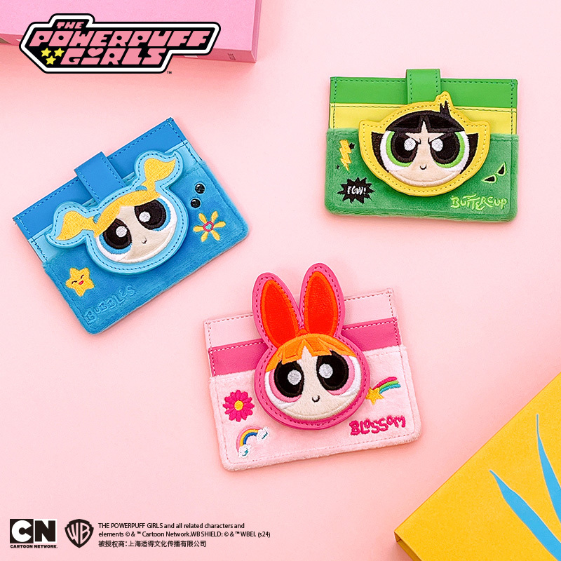 Warner Genuine Powerpuff Girls Leather Card Holder Cute Cartoon Patchwork Dopamine Student Anime Merchandise Warner Genuine Powerpuff Girls Leather Card Holder Cute Cartoon Patchwork Dopamine Student Anime Merchandise