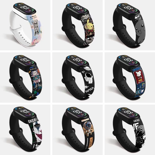 Подходит для браслета Xiaomi Mi Band 10/9/8/7/6, версия 3nfc, сменный ремешок, прозрачный ремешок на запястье Mi 2, силиконовый спортивный принт третьего, четвертого и пятого поколения, креативные милые девочки и мальчики с героями мультфильмов