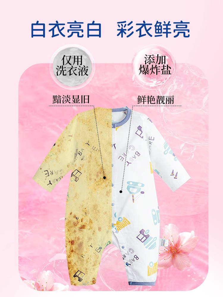 Explosive Salt Laundry Stain Remover, Strong Baby-Safe Color Bleach Powder, Removes Yellowing, Whitens, Bleaching Agent for White Clothes, Genuine Product