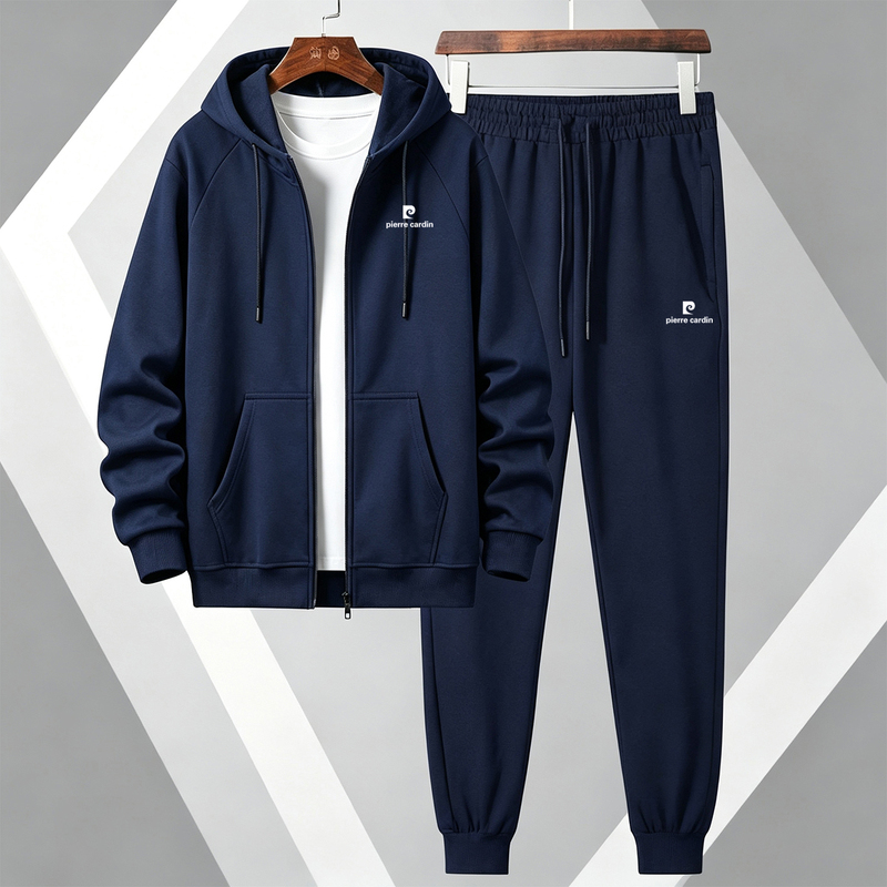 Pierre Cardin Spring and Autumn Pure Cotton Casual Sports Suit Men's High-End Sportswear Hooded Cardigan Jacket Pants Men
