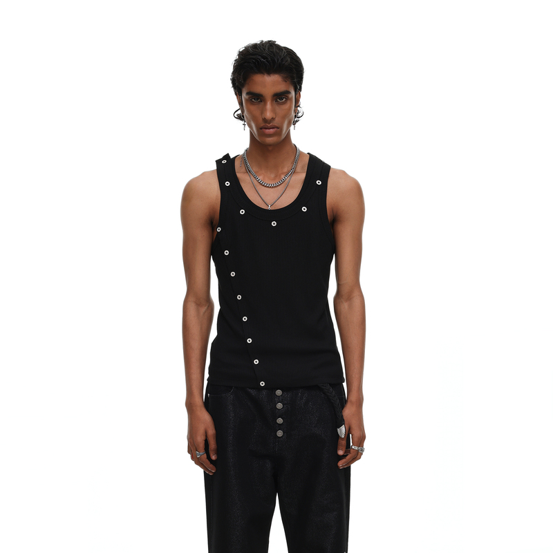 Interlinked Muzi Yang Style Summer Niche Deconstructed Asymmetrical Diagonal Buckle Slim-Fit Slimming Top