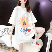 Net red ins ultra-fire pregnant woman short sleeve T-shirt woman in the middle of summer dress 2022 new gestational dress blouses Hot moms