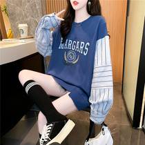 Pregnancy woman dress in spring clothing 2022 Korean version of the new loose design feeling fake two sets head long sleeve pregnant womens necropolis