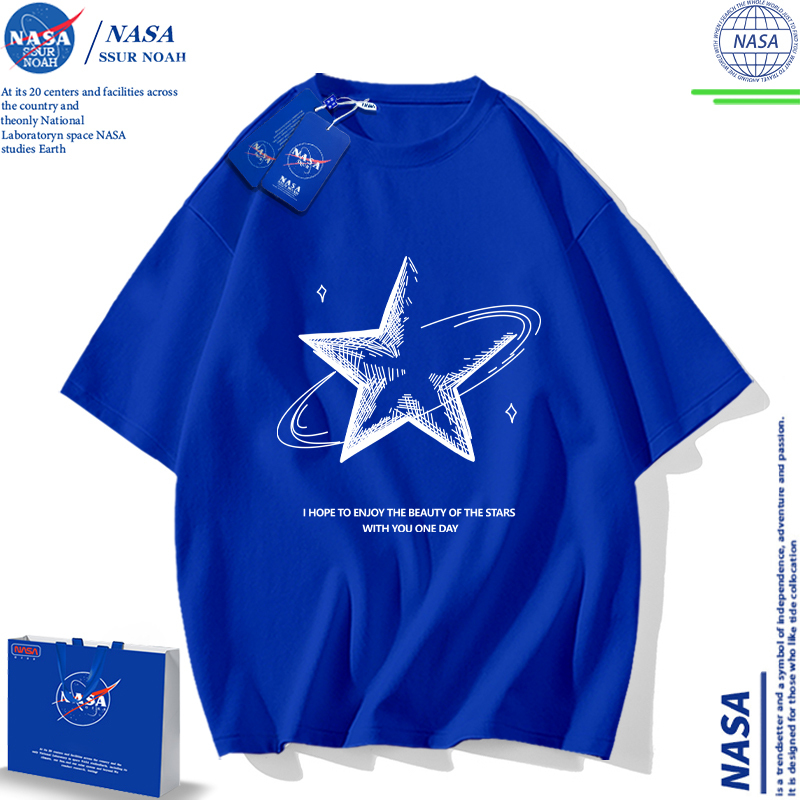 Nasa Co-Branded Klein Blue Short-Sleeved Men's Summer 2024 New Men's Trendy Youth Loose Cotton T-Shirt