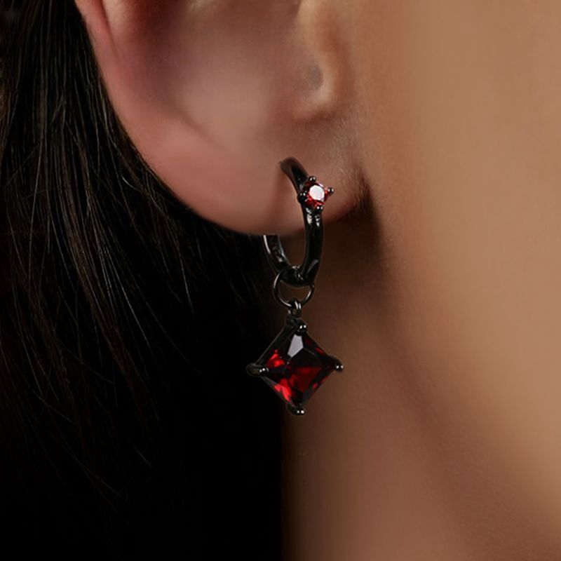 Earrings Gothic Red Stone Silver Earrings ins European and American Niche Designer Silver Earrings Earrings Gothic Red Stone Silver Earrings ins European and American Niche Designer Silver Earrings
