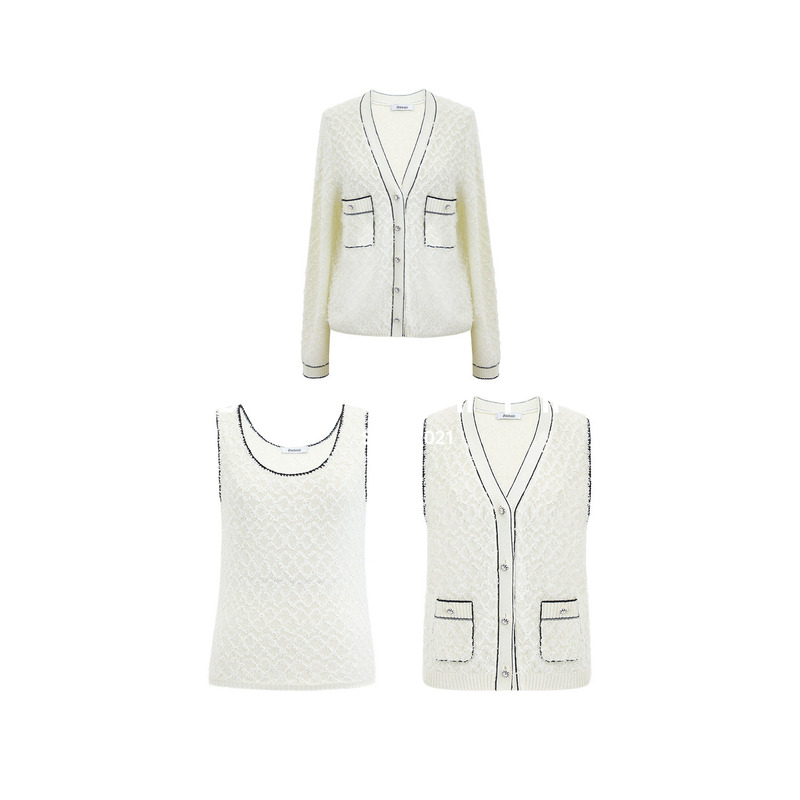 Blacknini Fifth Anniversary (Two Colors) "Butterfly Knitwear" Sequin Contrast Knit V-Neck Cardigan/Vest/Sleeveless Top Blacknini Fifth Anniversary (Two Colors) "Butterfly Knitwear" Sequin Contrast Knit V-Neck Cardigan/Vest/Sleeveless Top