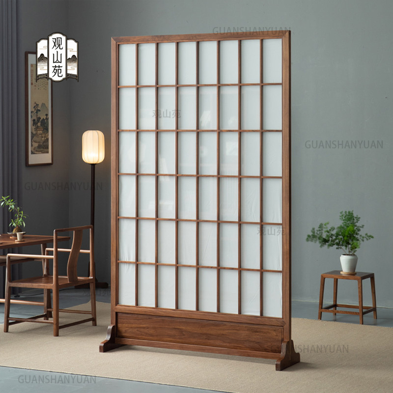 Solid Wood Lattice Screen Japanese-Style Partition for Entryway, Movable Floor-Standing Natural Wood Screen for Living Room Solid Wood Lattice Screen Japanese-Style Partition for Entryway, Movable Floor-Standing Natural Wood Screen for Living Room