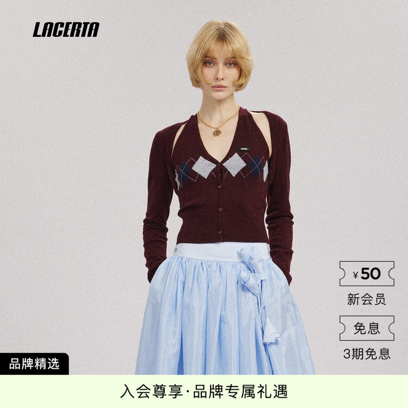 Lacerta/Lacerta 2026 Autumn New Sleeveless Top Short Jacket Diamond Knit Vest Shawl Lacerta/Lacerta 2026 Autumn New Sleeveless Top Short Jacket Diamond Knit Vest Shawl